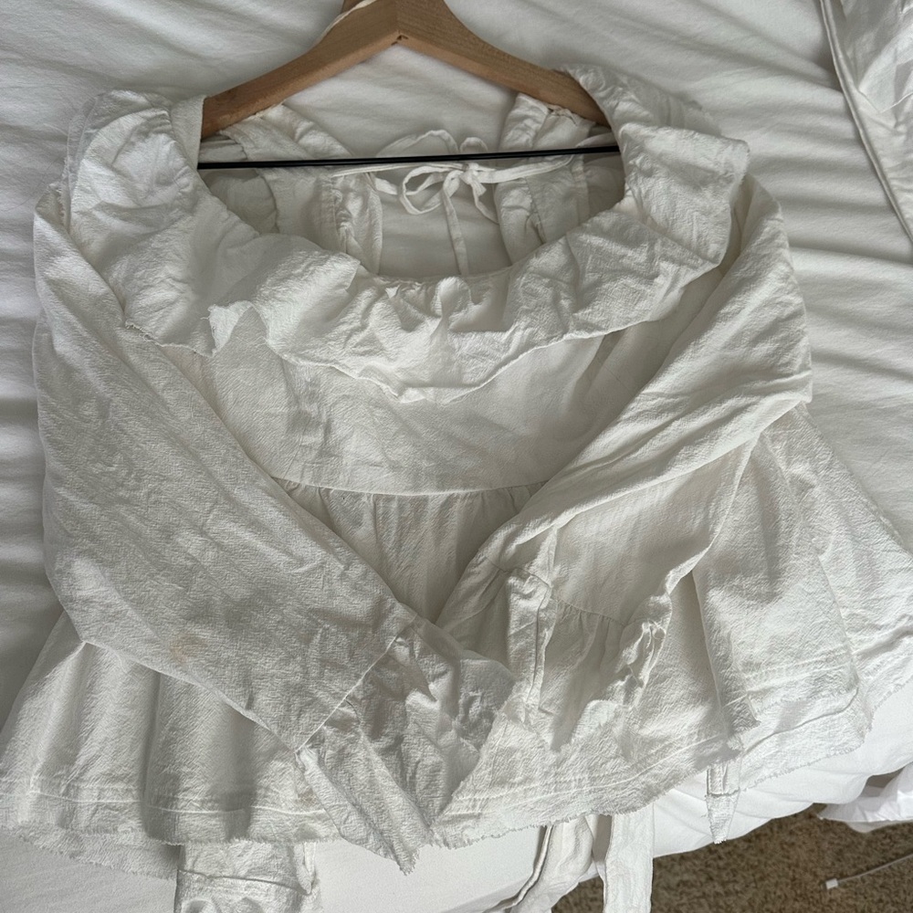 Free People Cream Ruffled Blouse - Picture 3 of 5